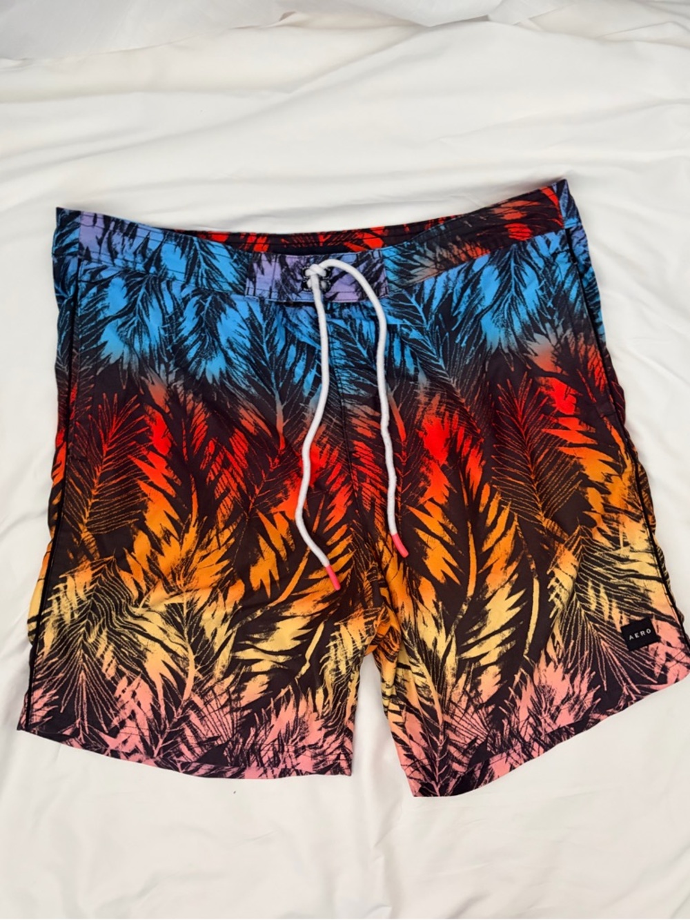 Aeropostale Ombre Palm Print Swim Trunks in Blue, Red, Orange, Yellow